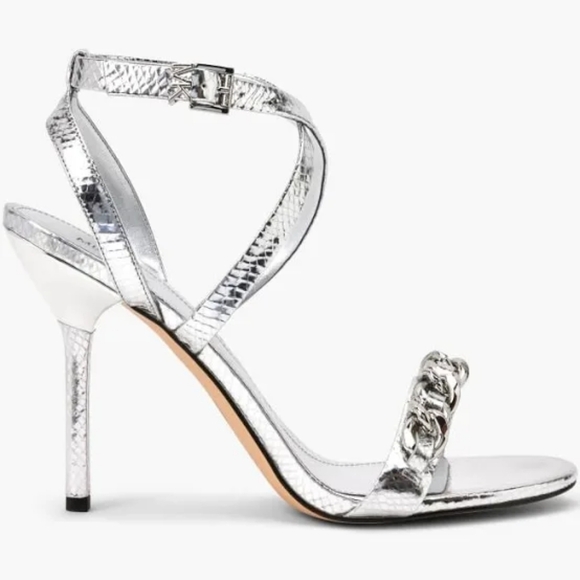 Michael Kors Silver Leather Sandals Snake Embossed NWT 8.5 - Picture 3 of 13